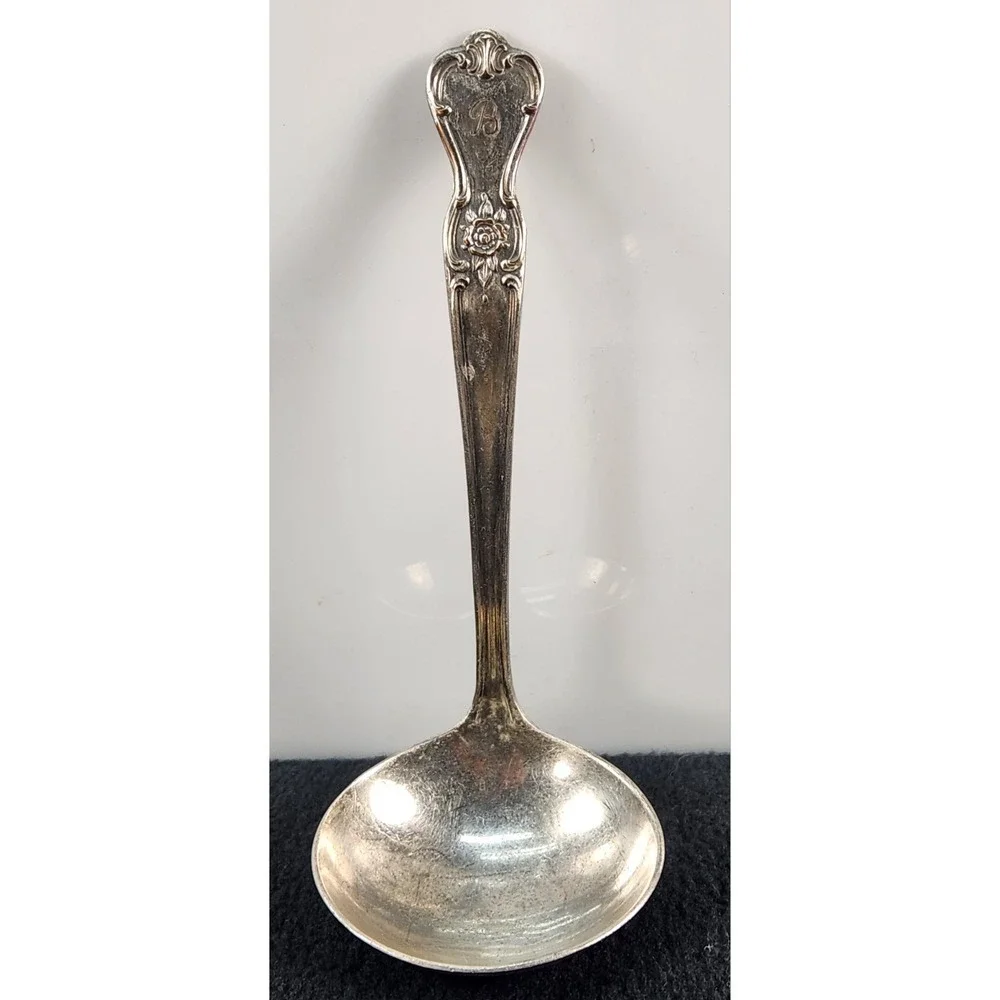 Vintage Old Company Plate Signature Rose Gravy Ladle Silverplate Monogram B